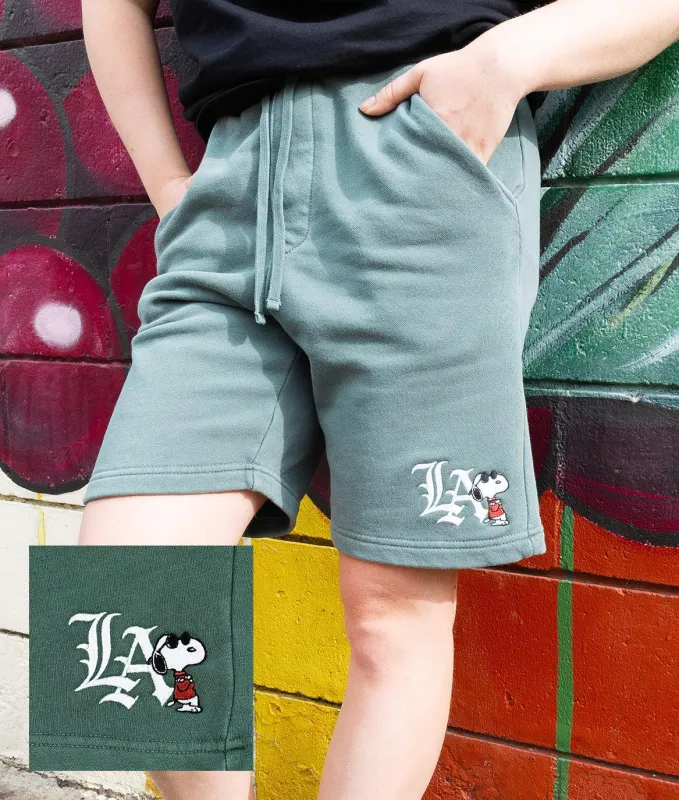 Peanuts Snoopy LA Chill Embroidered Unisex Fleece Shorts sold by riot society