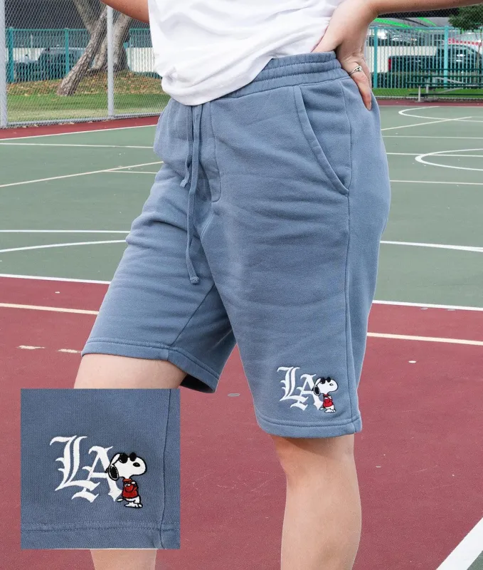 Peanuts Snoopy LA Chill Embroidered Unisex Fleece Shorts made by riot society