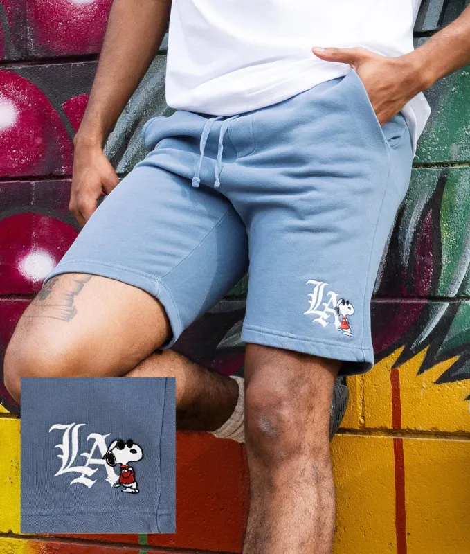 Peanuts Snoopy LA Chill Embroidered Mens Fleece Shorts made by riot society
