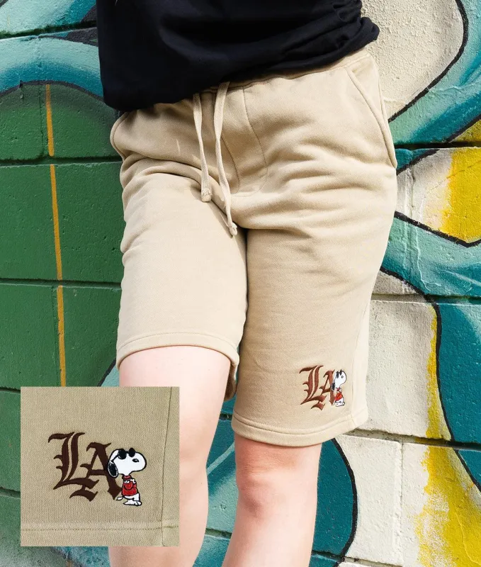 Peanuts Snoopy LA Chill Embroidered Unisex Fleece Shorts made by riot society