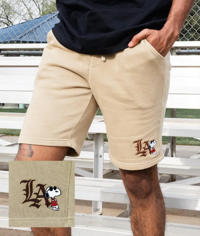 Peanuts Snoopy LA Chill Embroidered Mens Fleece Shorts sold by riot society