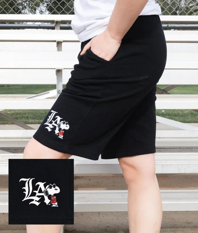 Peanuts Snoopy LA Chill Embroidered Unisex Fleece Shorts made by riot society