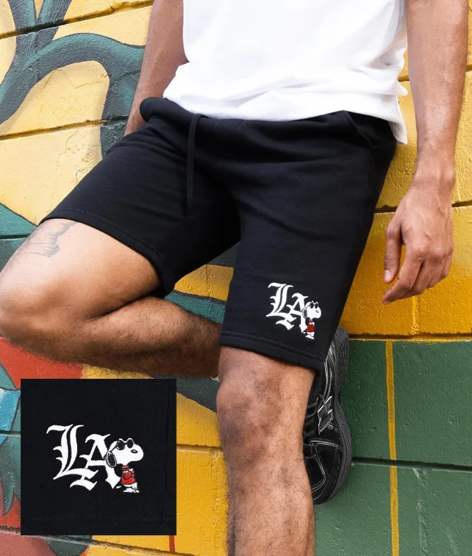 Peanuts Snoopy LA Chill Embroidered Mens Fleece Shorts sold by riot society