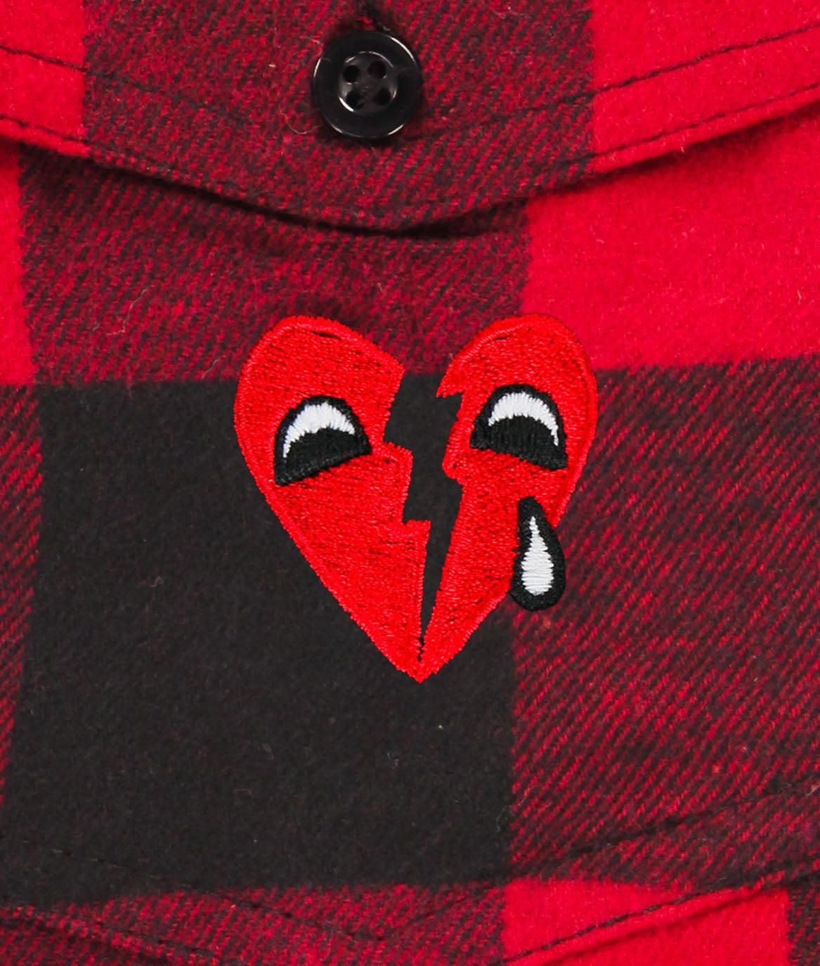Broken Heart Tears Embroidered Mens Premium Yarn-Dyed Long Sleeve Flannel Shirt sold by riot society product image thumbnail 2