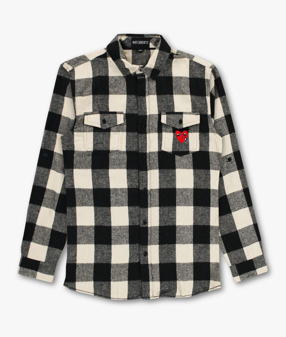 Broken Heart Tears Embroidered Mens Premium Yarn-Dyed Long Sleeve Flannel Shirt sold by riot society product image thumbnail 5