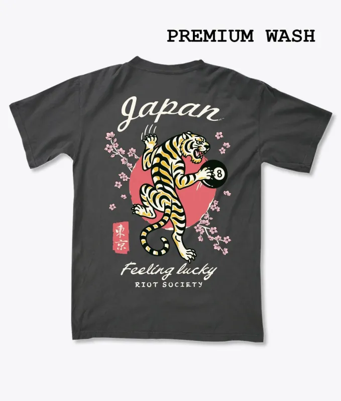 Japan Feeling Lucky Tiger Puff Premium Wash Mens T-Shirt made by riot society
