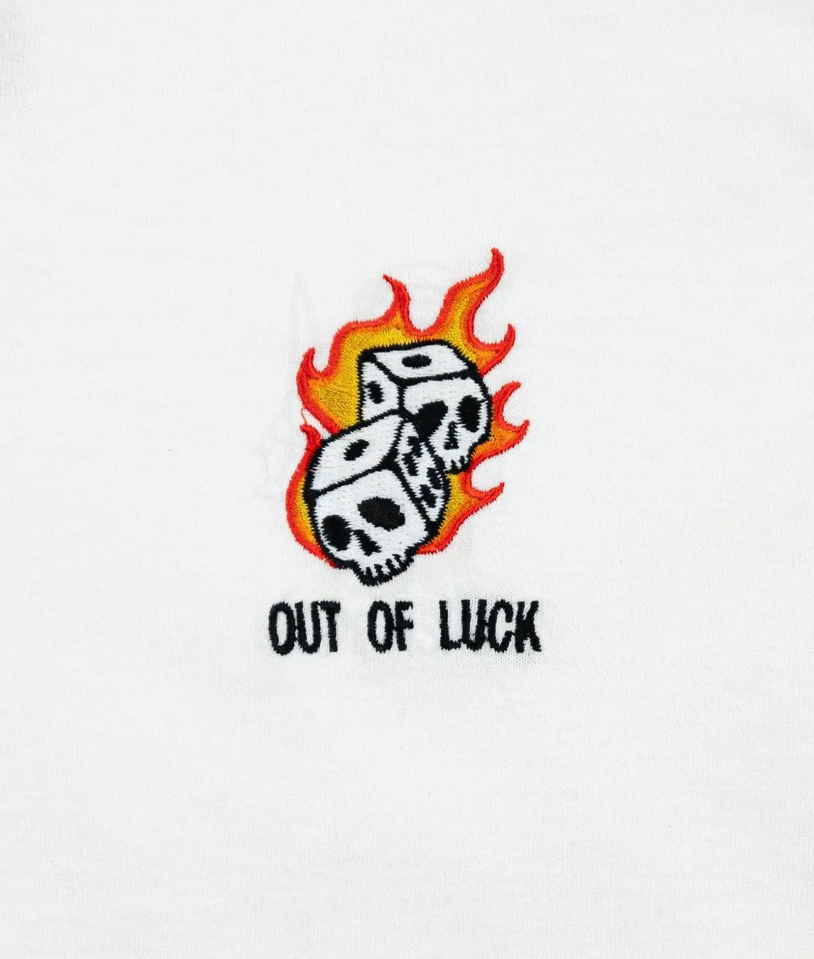 Out Of Luck Skull Dice Flames Embroidered Mens T-Shirt sold by riot society product image thumbnail 2
