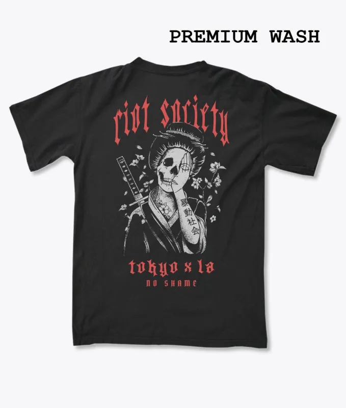 Geisha Shame Distressed Premium Wash Mens T-Shirt made by riot society