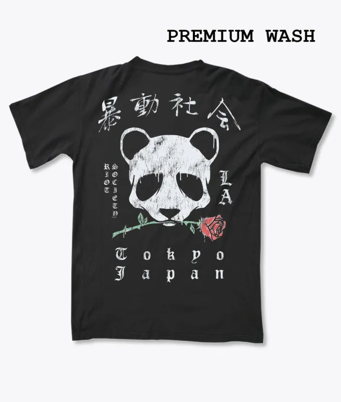 Panda Rose Distressed Premium Wash Mens T-Shirt made by riot society