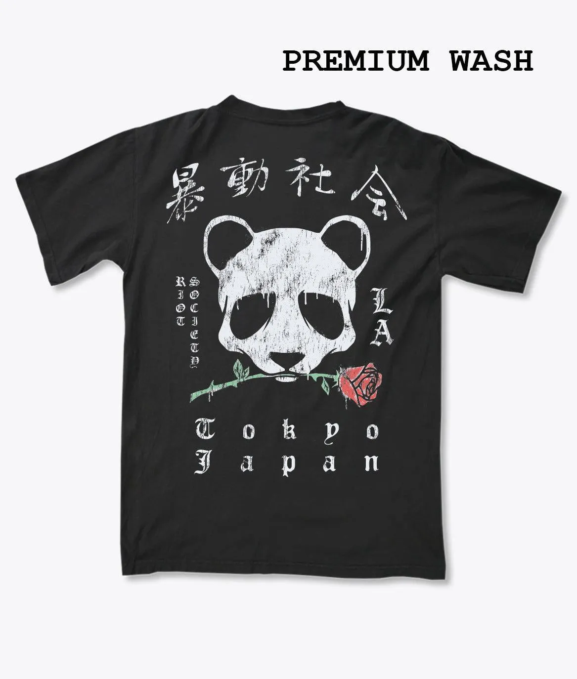Panda Rose Distressed Premium Wash Mens T-Shirt sold by riot society