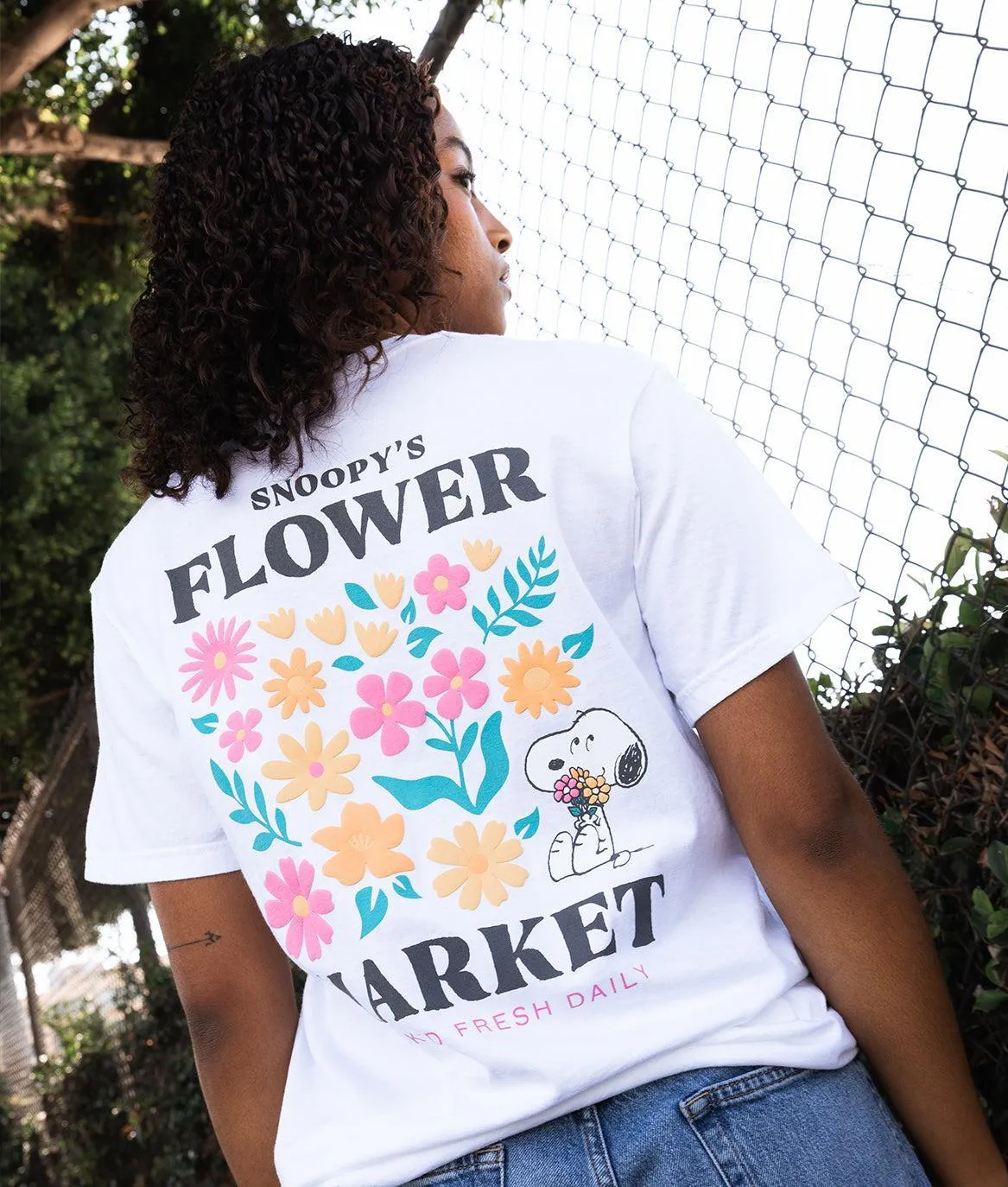 Peanuts Snoopy's Flower Market Puff Boyfriend Tee sold by riot society