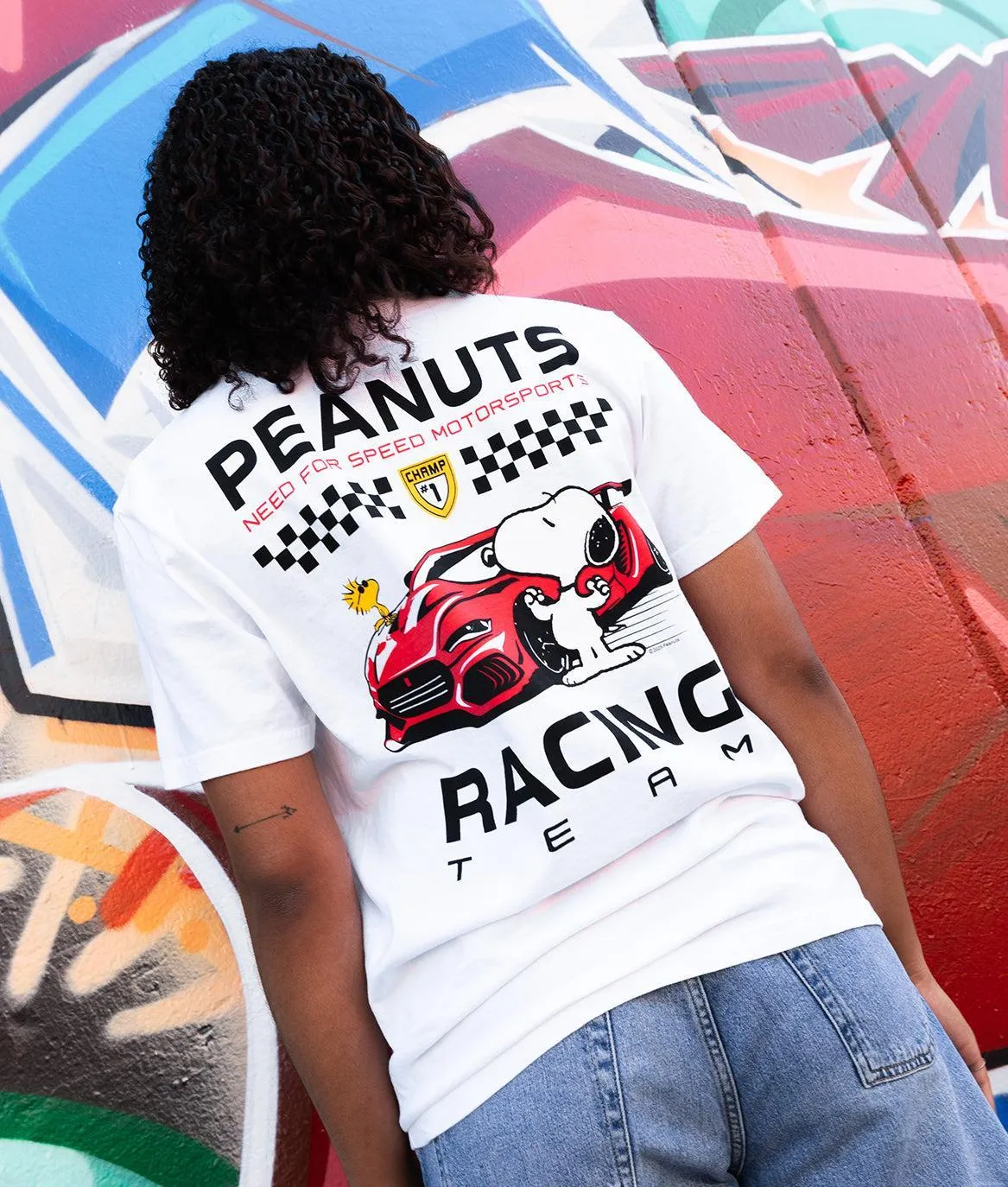 Peanuts Snoopy & Woodstock Racing Team Boyfriend Tee sold by riot society