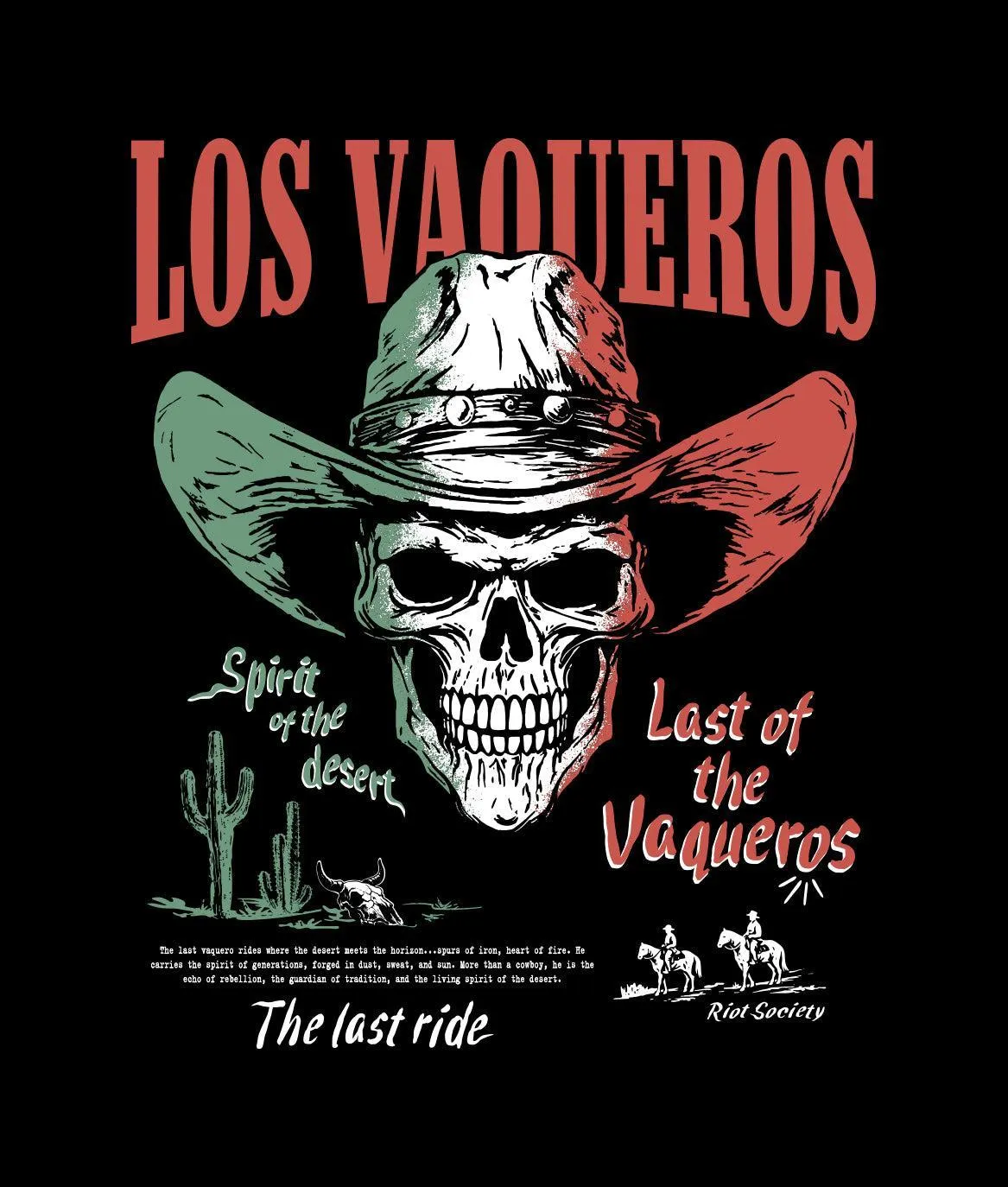 Last of the Vaqueros Skull Mens T-Shirt - Black sold by riot society product image thumbnail 5