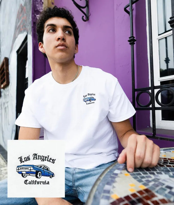 Los Angeles Low Rider Embroidered Mens T-Shirt - White made by riot society