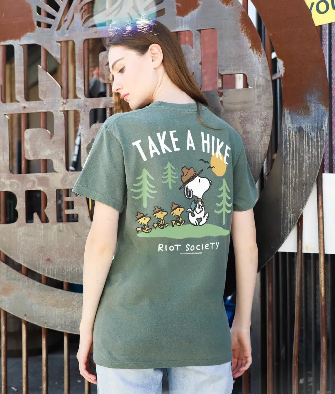 Peanuts Snoopy Take a Hike Boyfriend Tee - Moss Green made by riot society
