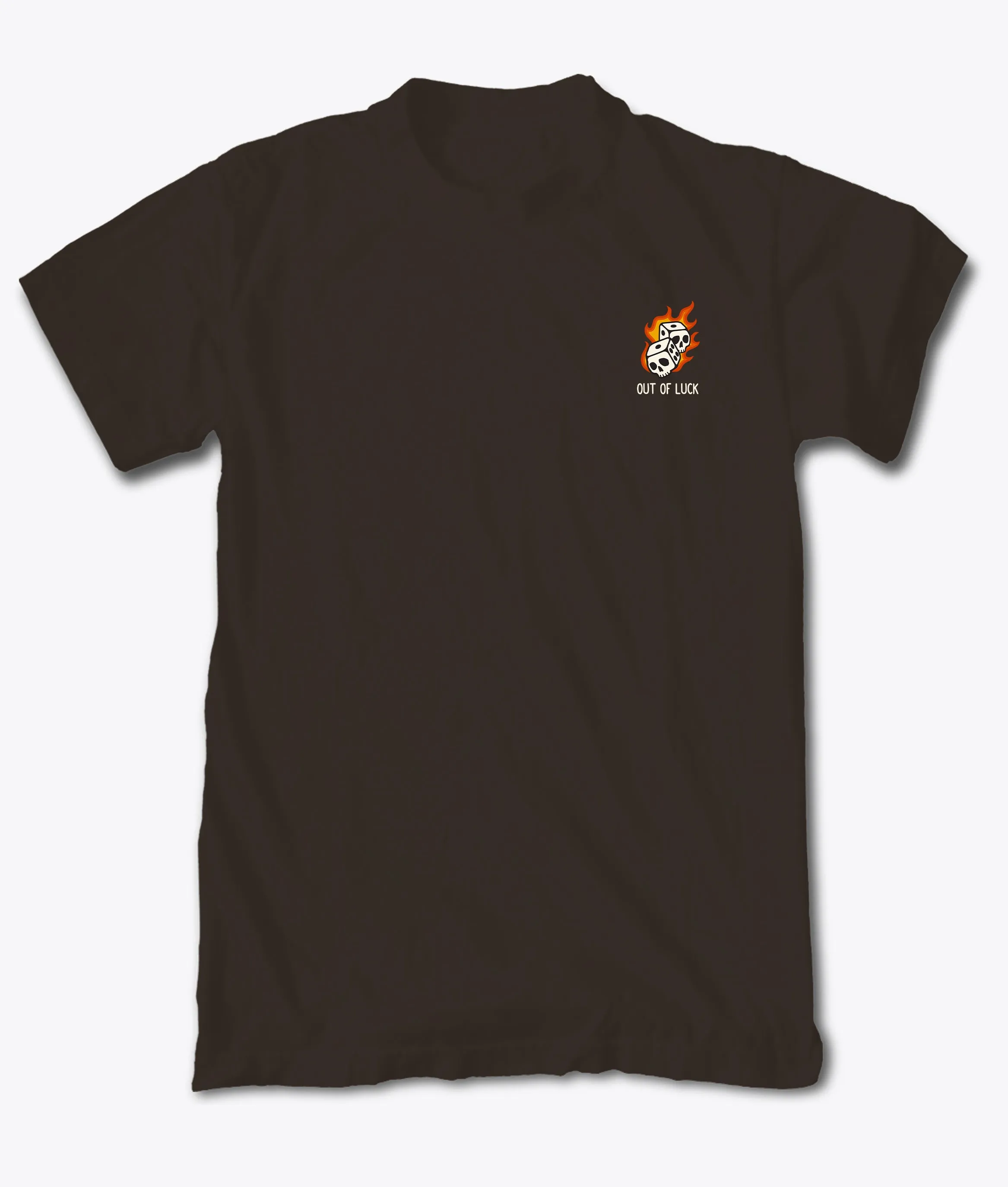 Out Of Luck Skull Dice Flames Embroidered Mens T-Shirt - Dark Chocolate sold by riot society product image thumbnail 3