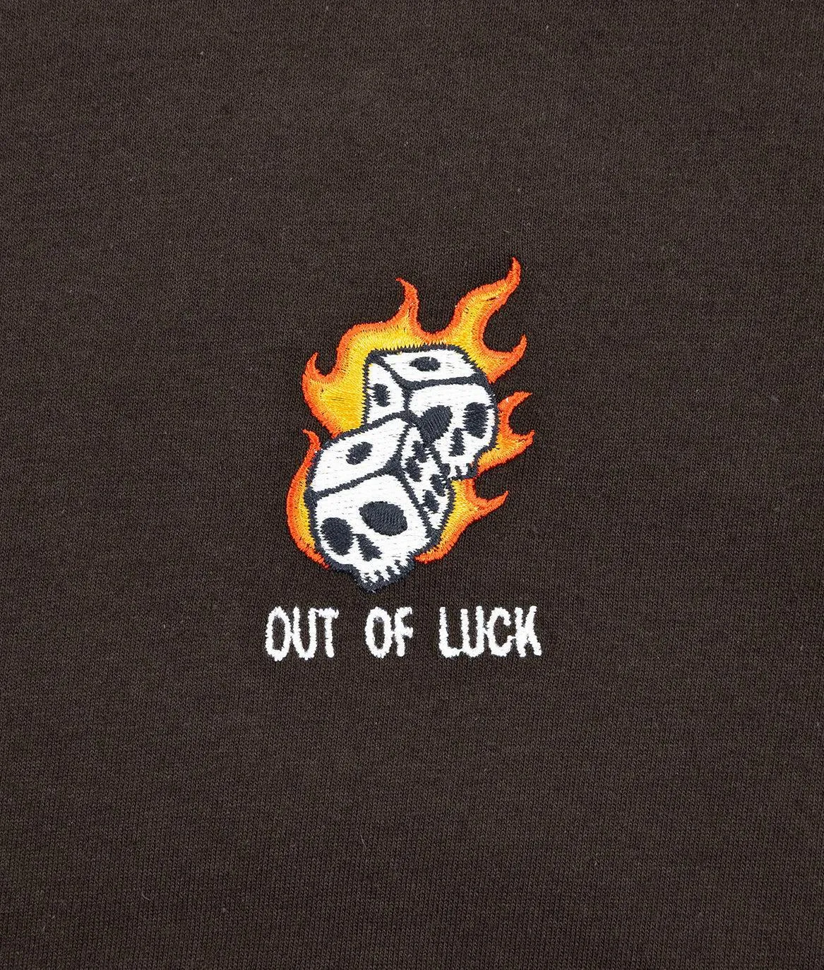 Out Of Luck Skull Dice Flames Embroidered Mens T-Shirt - Dark Chocolate sold by riot society product image thumbnail 2