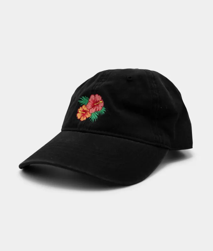 Hibiscus Embroidered Dad Hat - Black made by riot society