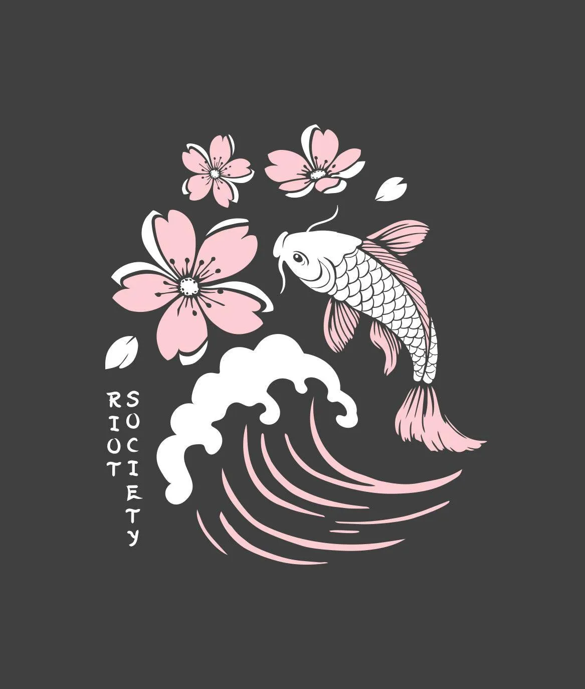 Koi Cherry Blossoms Wave Puff Boyfriend Tee - Graphite sold by riot society product image thumbnail 2