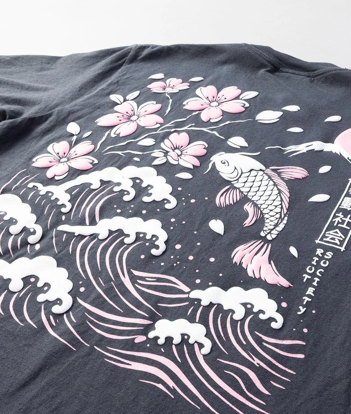 Koi Cherry Blossoms Wave Puff Boyfriend Tee - Graphite sold by riot society product image thumbnail 4