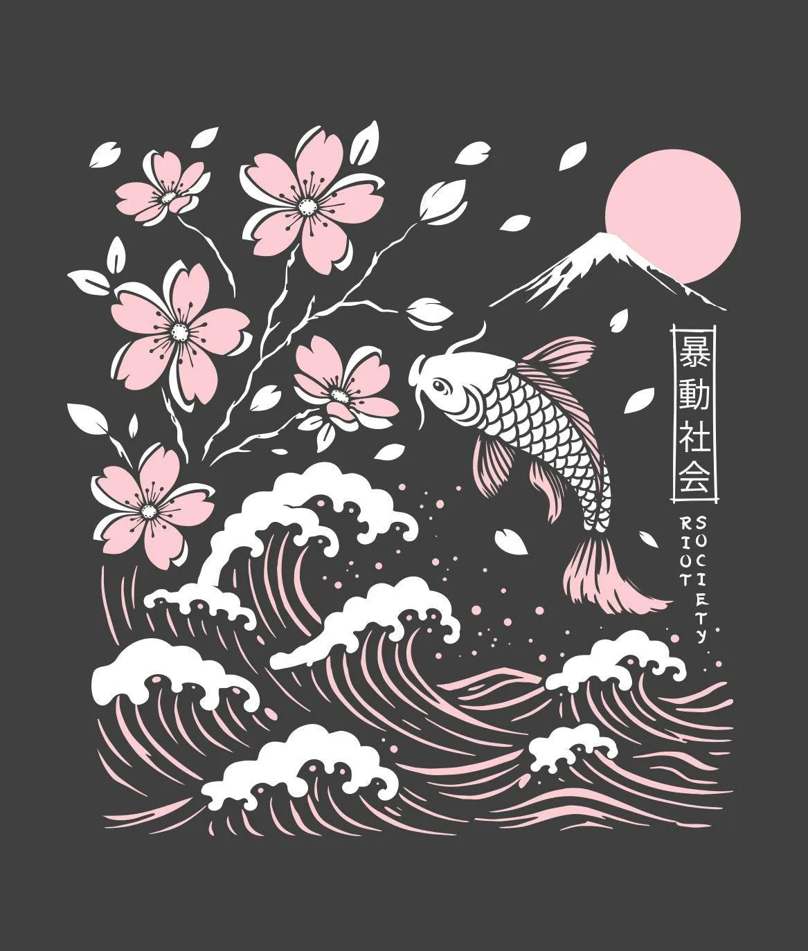 Koi Cherry Blossoms Wave Puff Boyfriend Tee - Graphite sold by riot society product image thumbnail 3