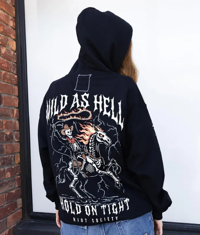 Wild As Hell Skeleton Hold On Tight Womens Hoodie - Black made by riot society