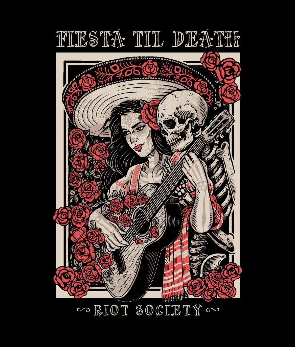 Fiesta Til Death Skeleton Poster Womens Hoodie - Black sold by riot society product image thumbnail 5