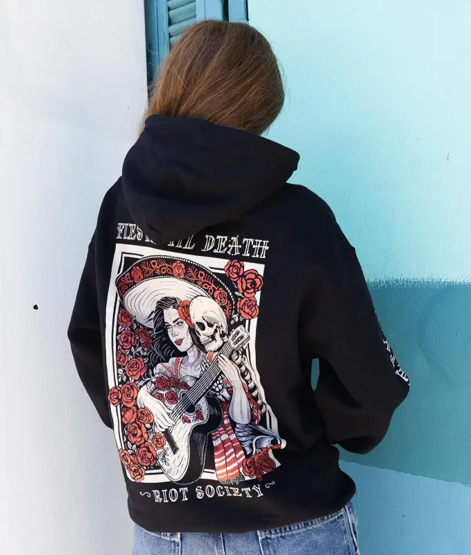 Fiesta Til Death Skeleton Poster Womens Hoodie - Black made by riot society