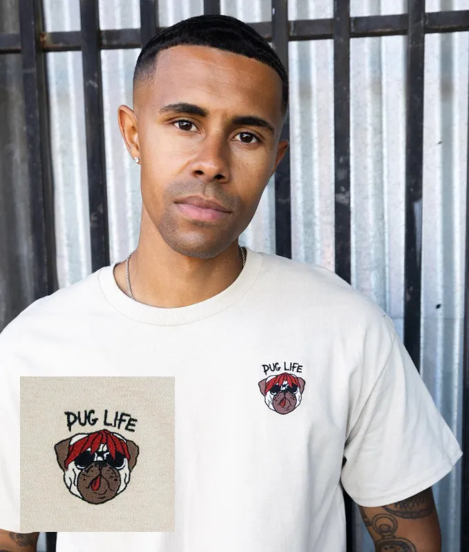 Pug Life Embroidered Mens T-Shirt - Sand made by riot society