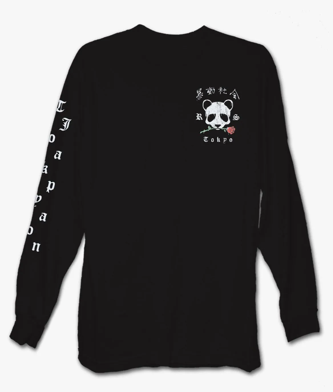 Panda Rose Distressed Mens Long Sleeve T-Shirt - Black sold by riot society product image thumbnail 4