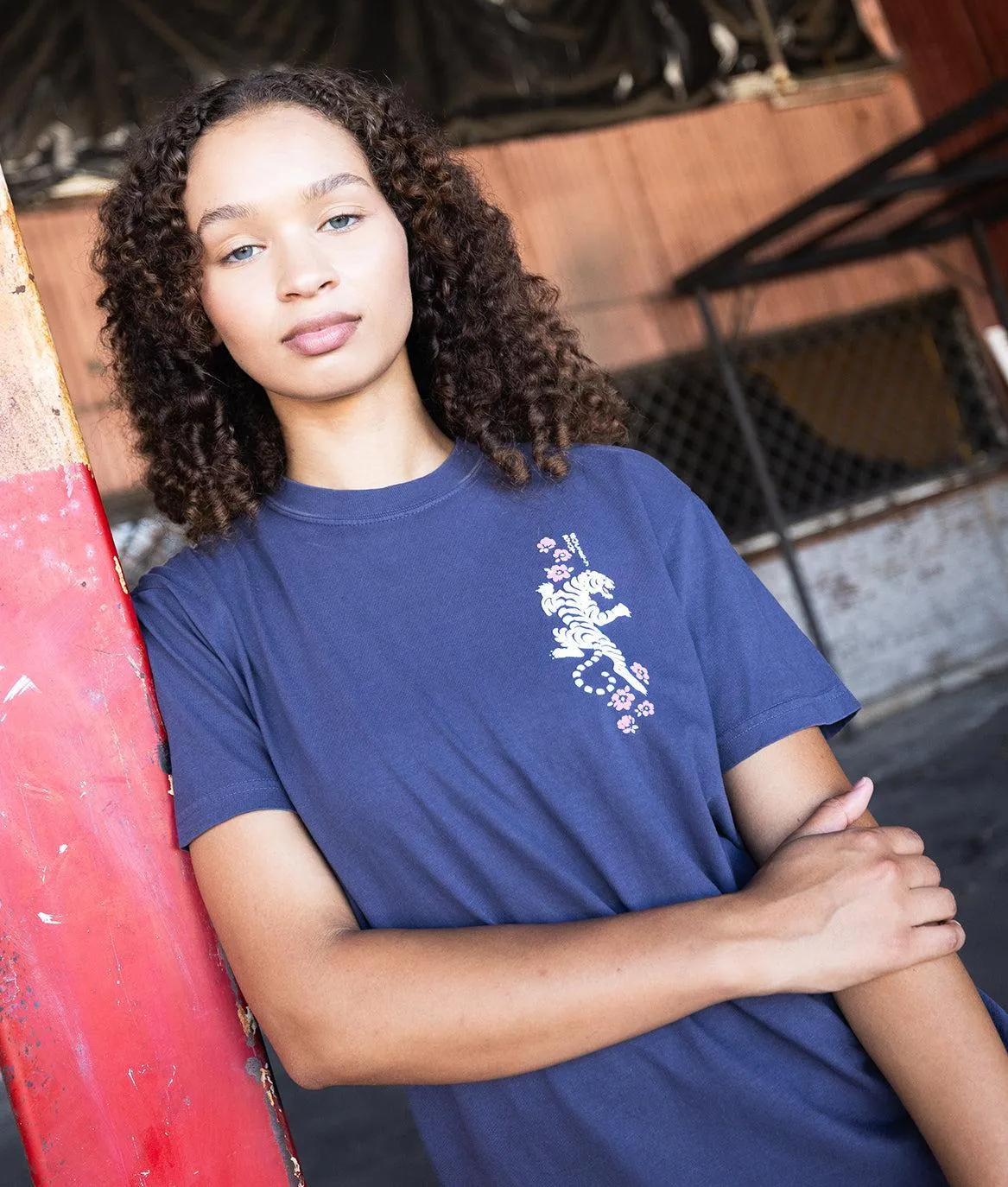 Tiger Cherry Blossoms Puff Boyfriend Tee - Navy sold by riot society product image thumbnail 2
