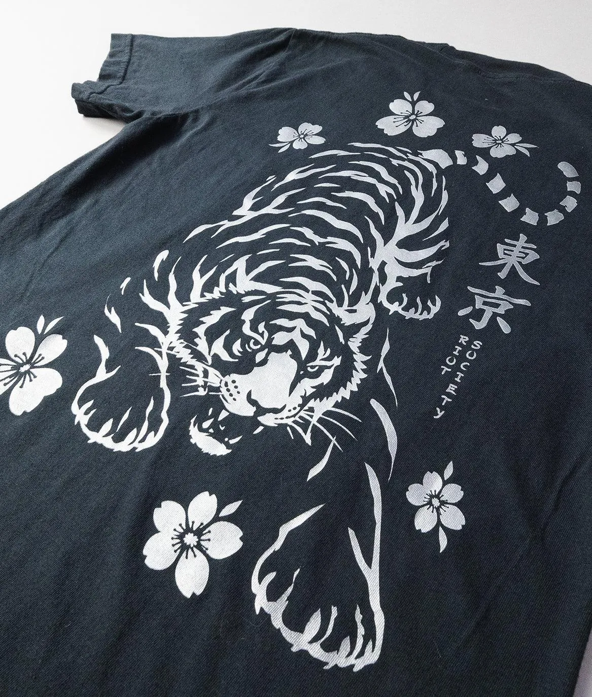 Tiger Cherry Blossoms Kanji Metallic Boyfriend Tee - Black sold by riot society product image thumbnail 3