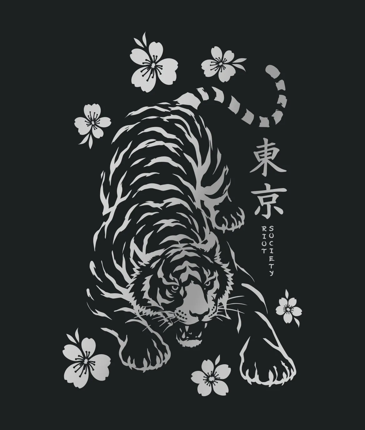 Tiger Cherry Blossoms Kanji Metallic Boyfriend Tee - Black sold by riot society product image thumbnail 5