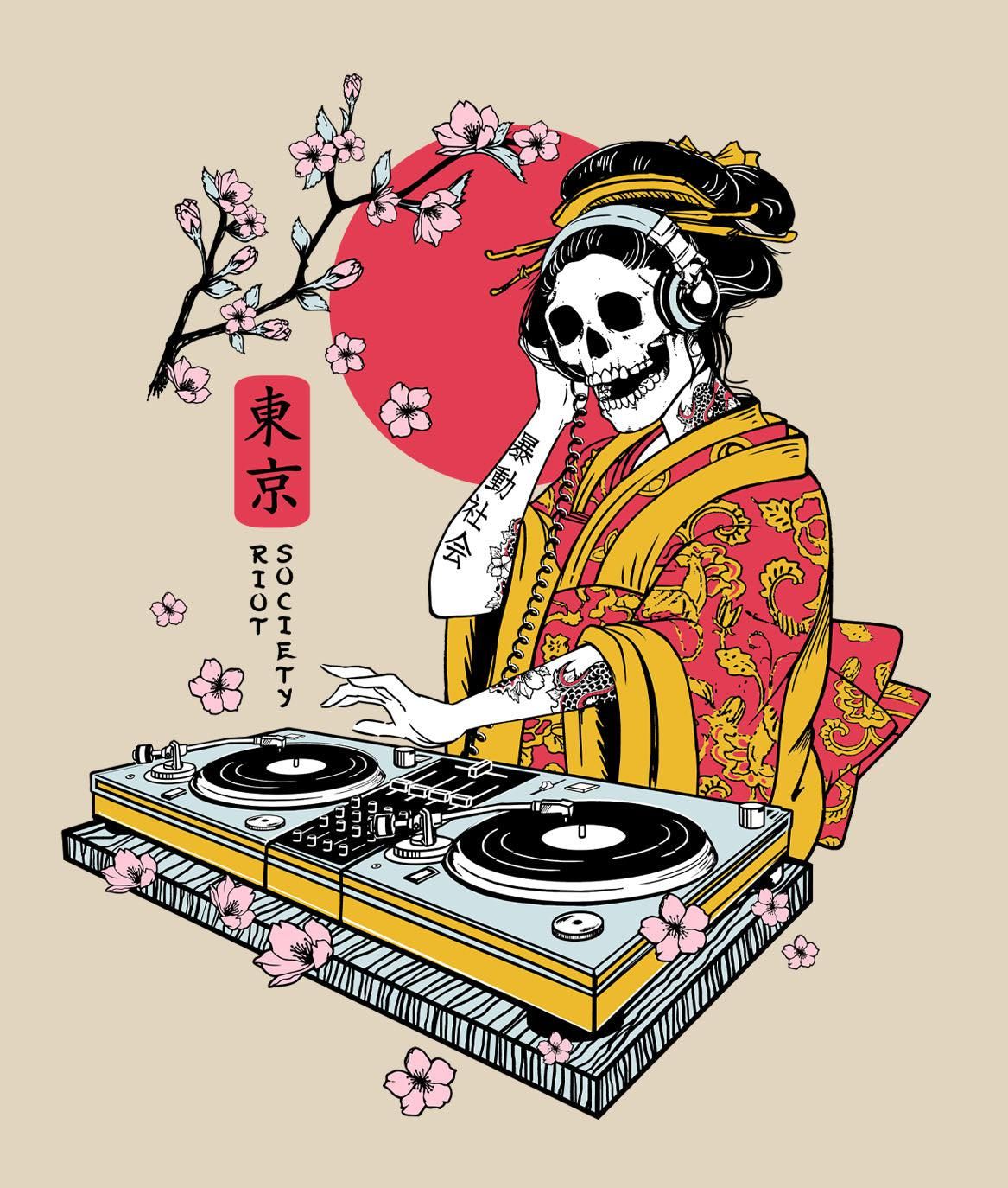 Geisha Skull DJ Mens Hoodie sold by riot society product image thumbnail 5