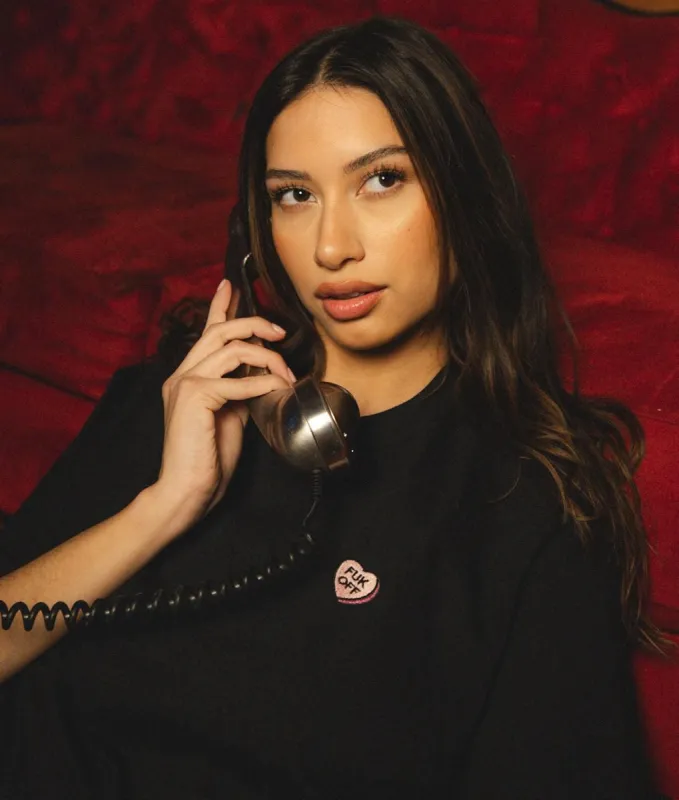 Fuk Off Candy Heart Embroidered Womens Tee sold by riot society