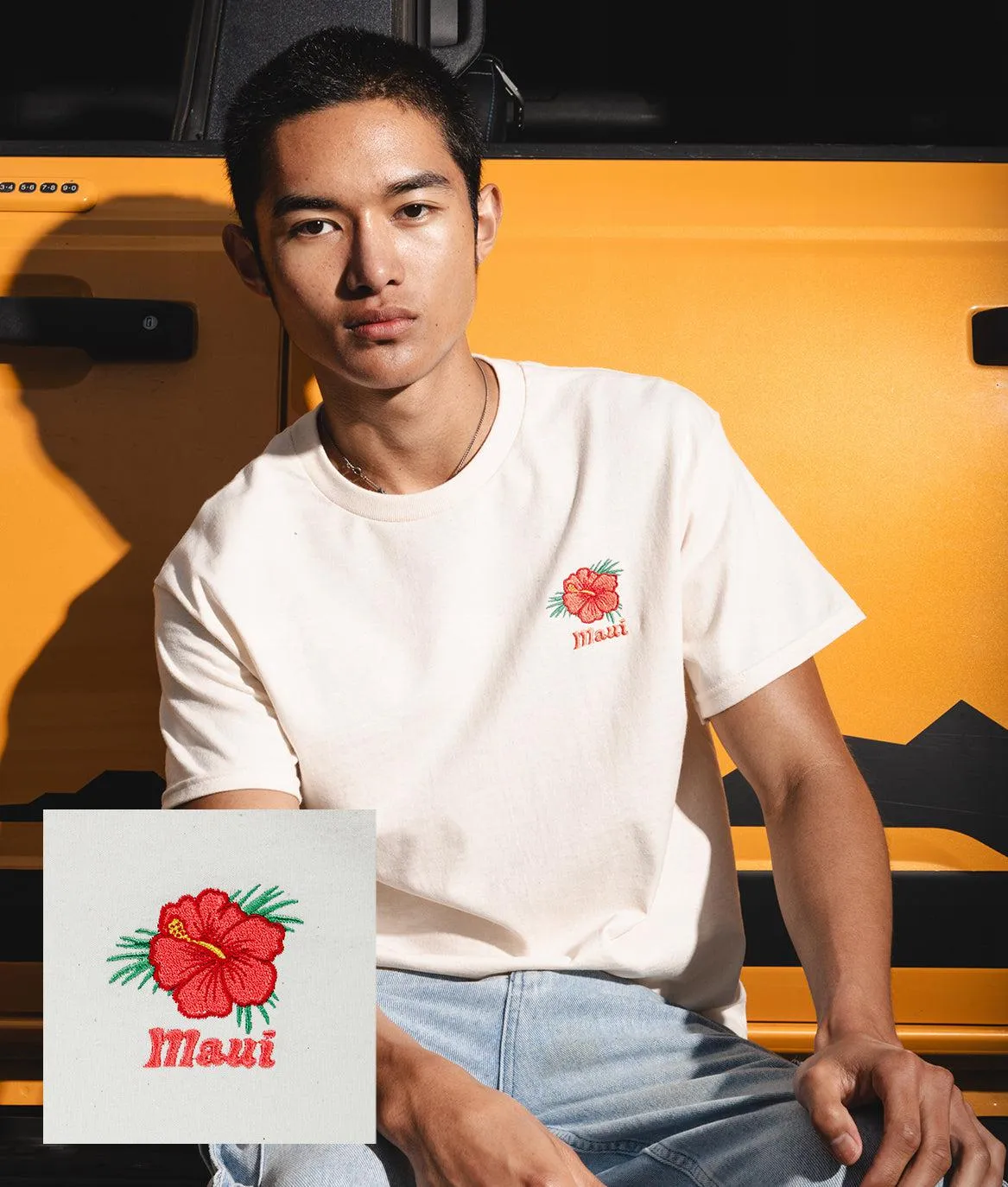 Hibiscus Maui Embroidered Mens T-Shirt sold by riot society