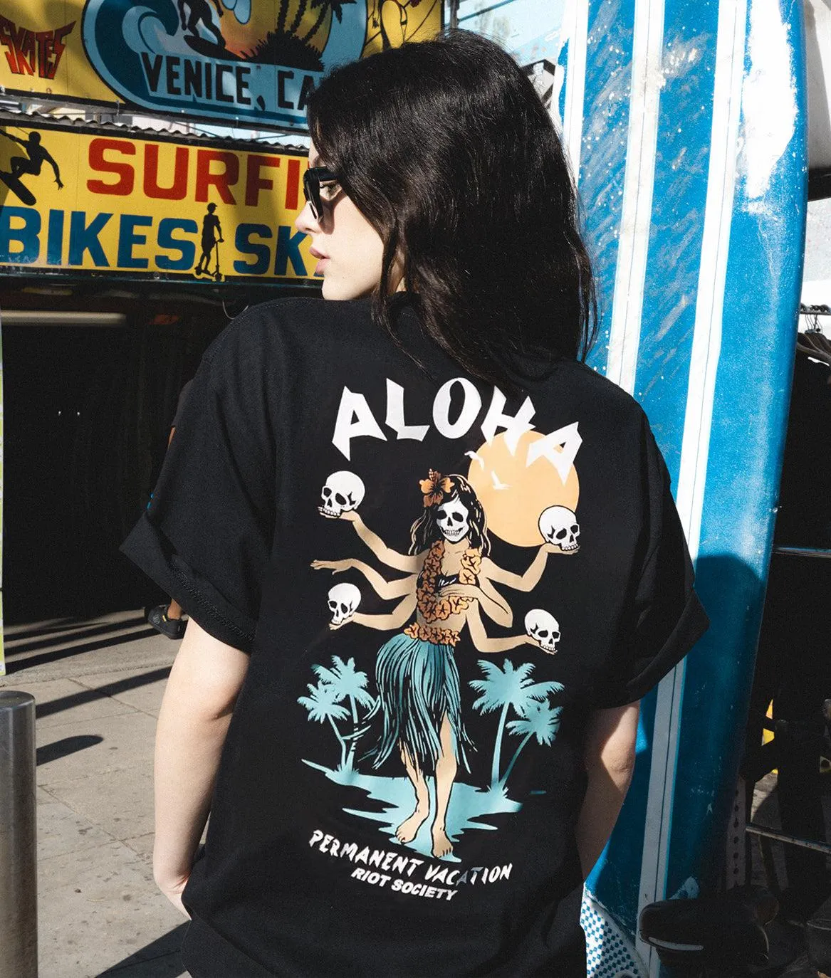Aloha Hula Girl Permanent Vacation Womens Tee sold by riot society product image thumbnail 2