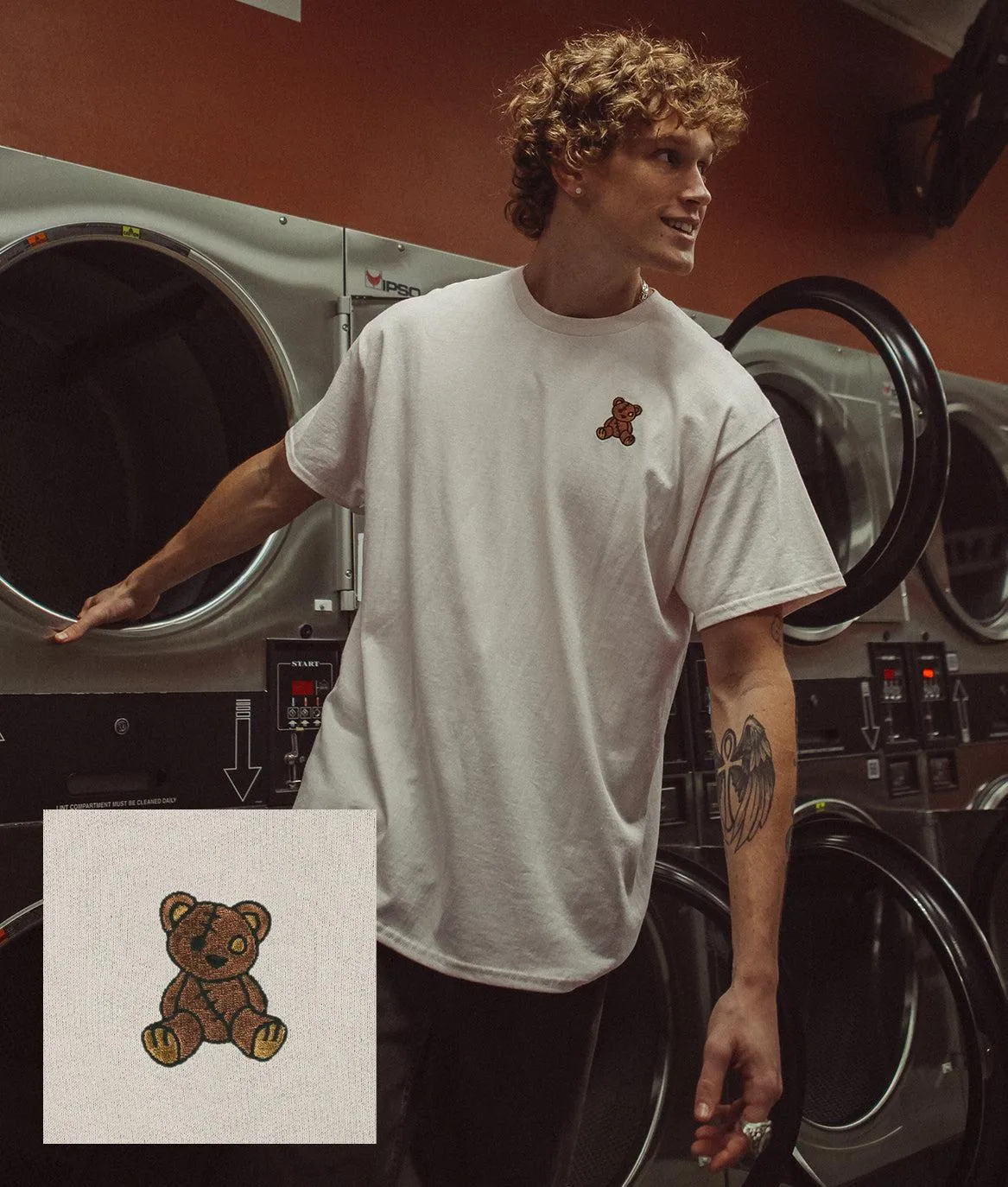 Teddy Bear Embroidered Mens T-Shirt sold by riot society