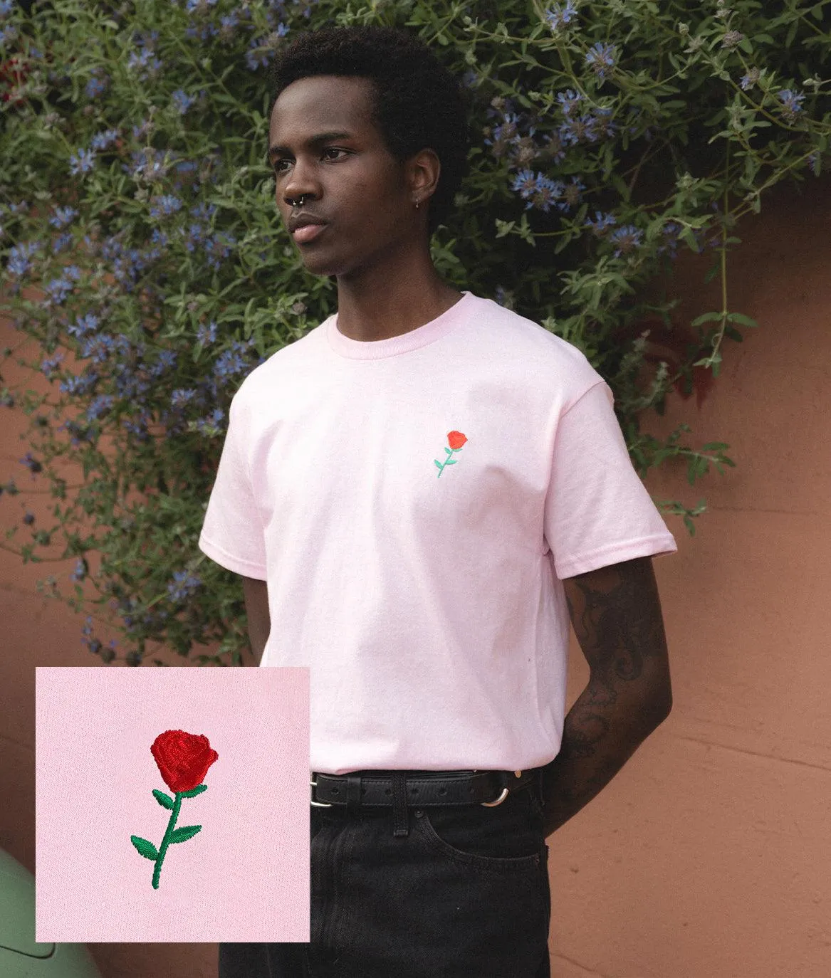 Rose Embroidered Mens T-Shirt sold by riot society