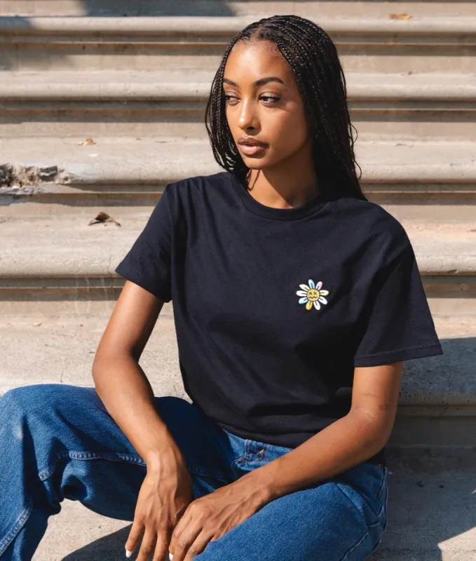 Woozy Face Flower Embroidered Womens Tee sold by riot society