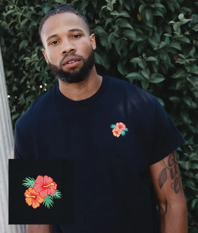 Hibiscus Embroidered Mens T-Shirt sold by riot society