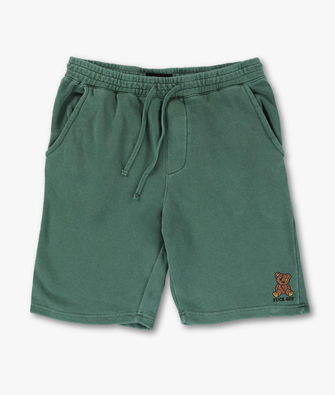 Fuck Off Teddy Bear Embroidered Unisex Fleece Shorts sold by riot society