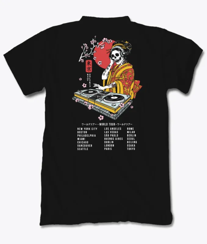 Geisha DJ World Tour Mens T-Shirt sold by riot society
