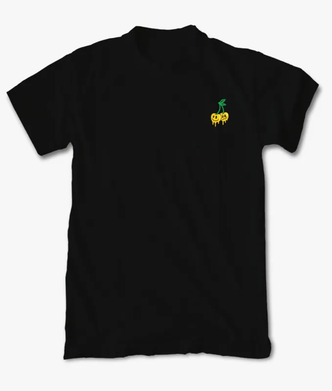 Happy Face Cherry Drip Embroidered Mens T-Shirt sold by riot society