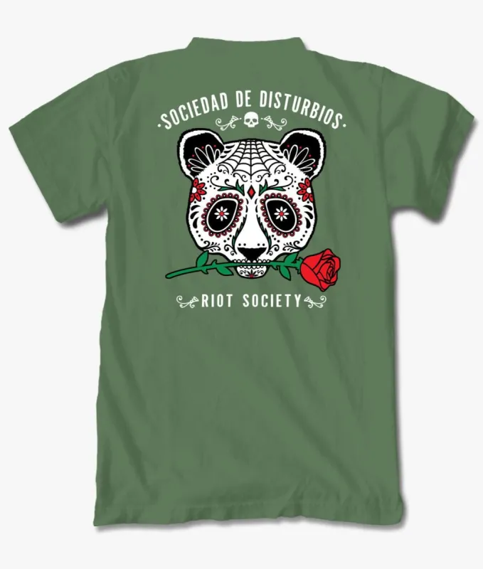 Day of the Dead Panda Rose Mens T-Shirt sold by riot society