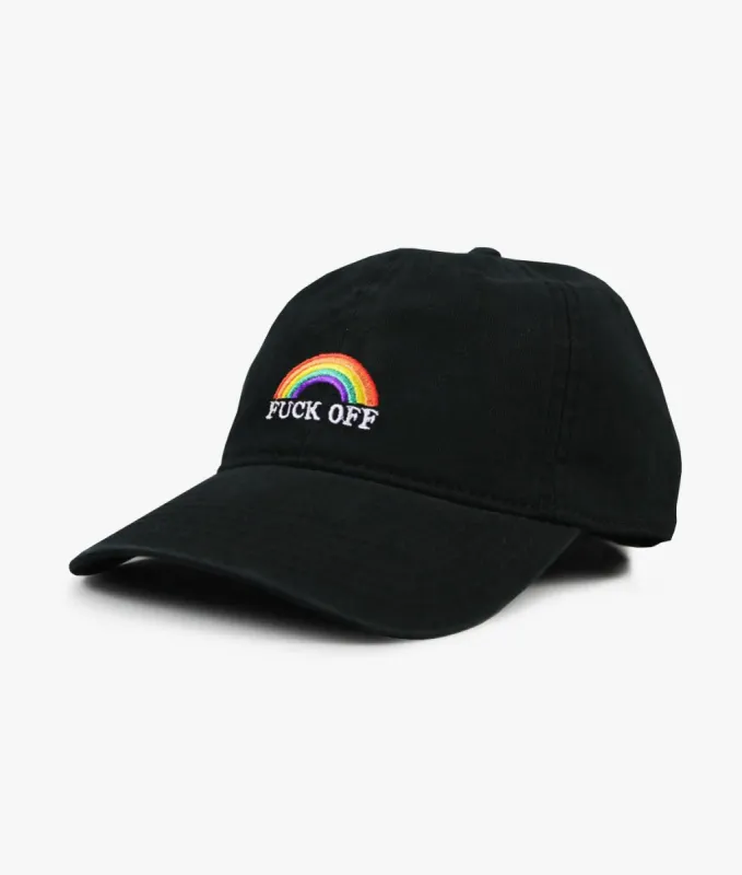 Fuck Off Rainbow Embroidered Womens Dad Hat sold by riot society