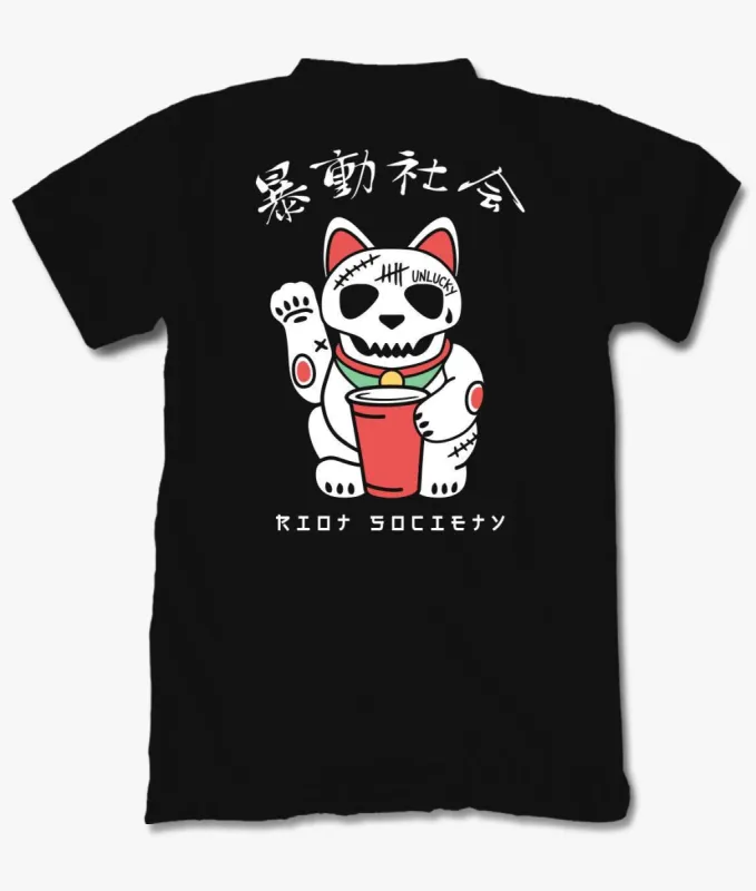Lucky Cat Skull Tattoo Mens T-Shirt sold by riot society