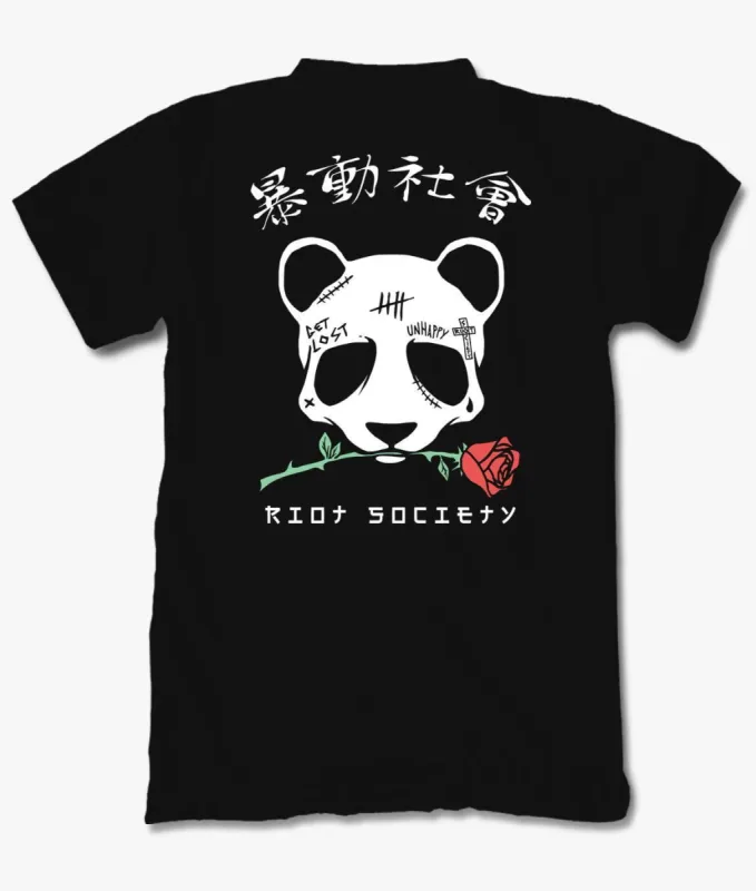 Panda Rose Skull Tattoo Mens T-Shirt sold by riot society