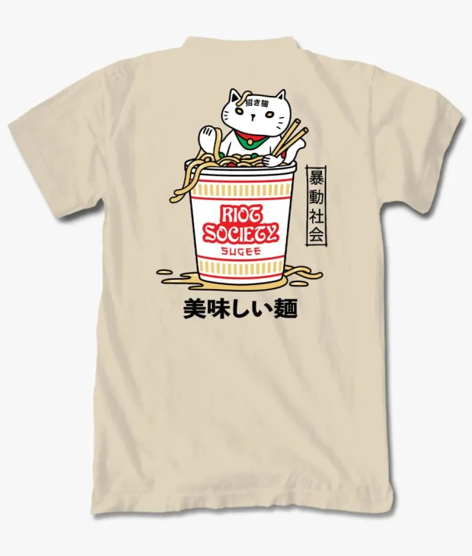 Sugee Kanji Lucky Cat Noodles Mens T-Shirt sold by riot society