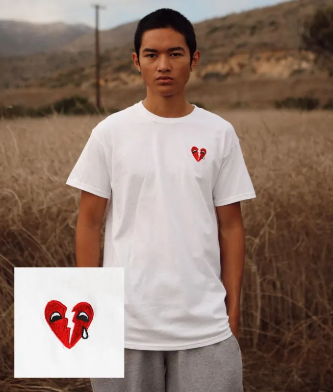 Broken Heart Tears Embroidered Mens T-Shirt sold by riot society